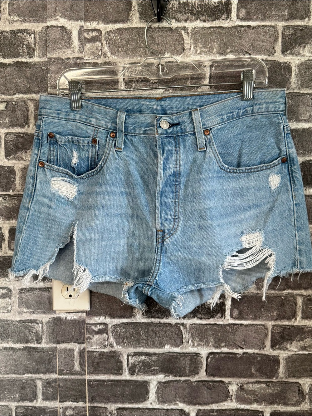 Levi’s 501 shorts Jean denim Light wash distressed